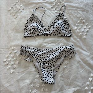 SHEIN White Black Polka Dot Ruffle Bikini